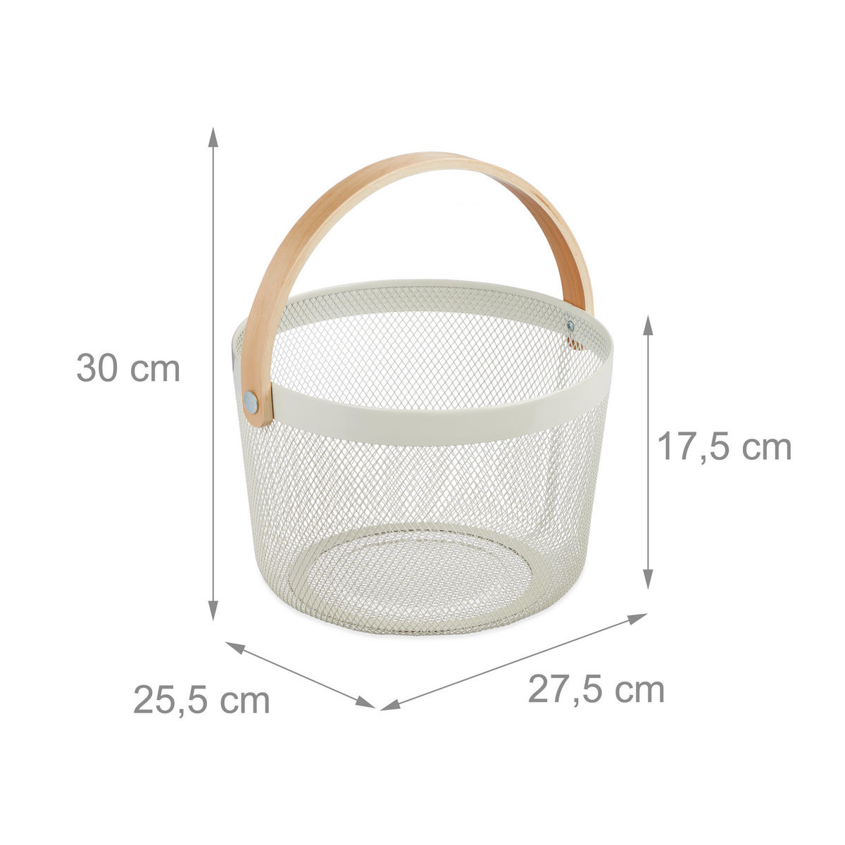 DRAHTKORB - Weiß, Holz/Metall (27.5/30/25.5cm) - Relaxdays