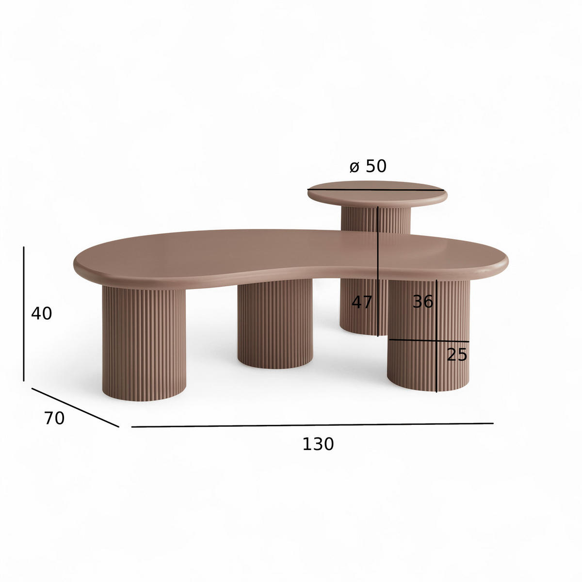 COUCHTISCHE 2er Set Mocha Mousse - Hellbraun/Rotbraun, Holzwerkstoff (130/70/50cm) - Furnhouse