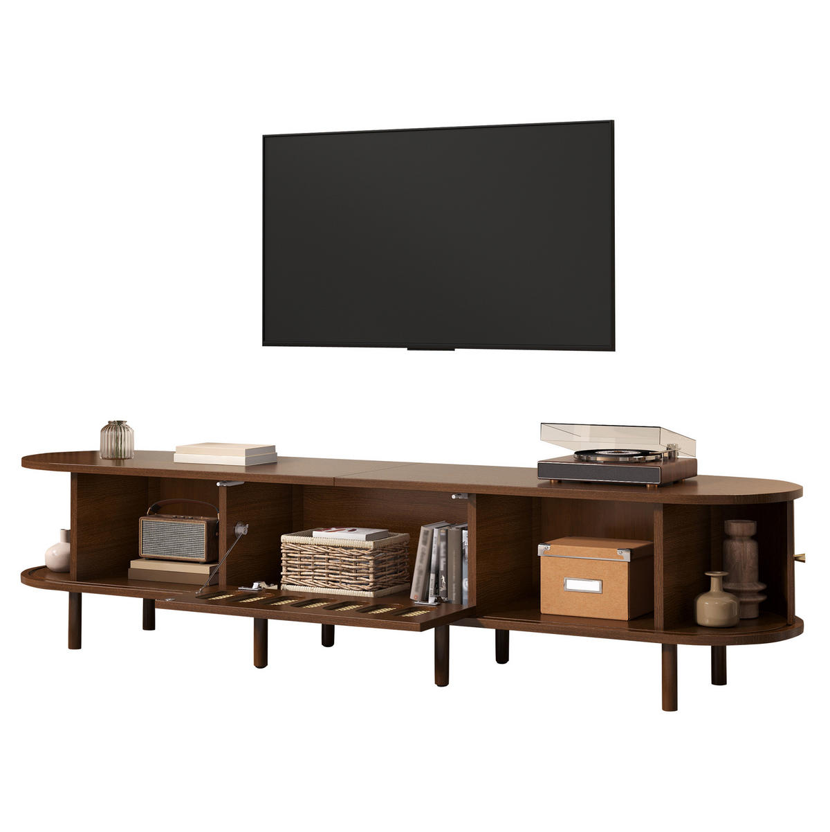 LOWBOARD 180/40/40 cm aus MDF mit Rattanoptik und 2 Rollladentüren Walnussfarben - Braun, Holzwerkstoff (180/40/40cm) - Modenvie