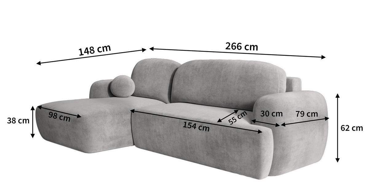 ECKSOFA MODENZA P L-S Schwarz Kordstoff mit Schlaffunktion - Schwarz, Holz (266/148cm) - MASSENO