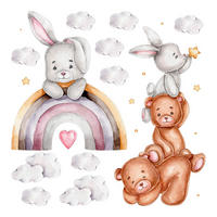 WANDAUFKLEBER 60x101cm - Hasen und Wolken - Multicolor, Kunststoff (60/101/0.1cm) - Wallfluent