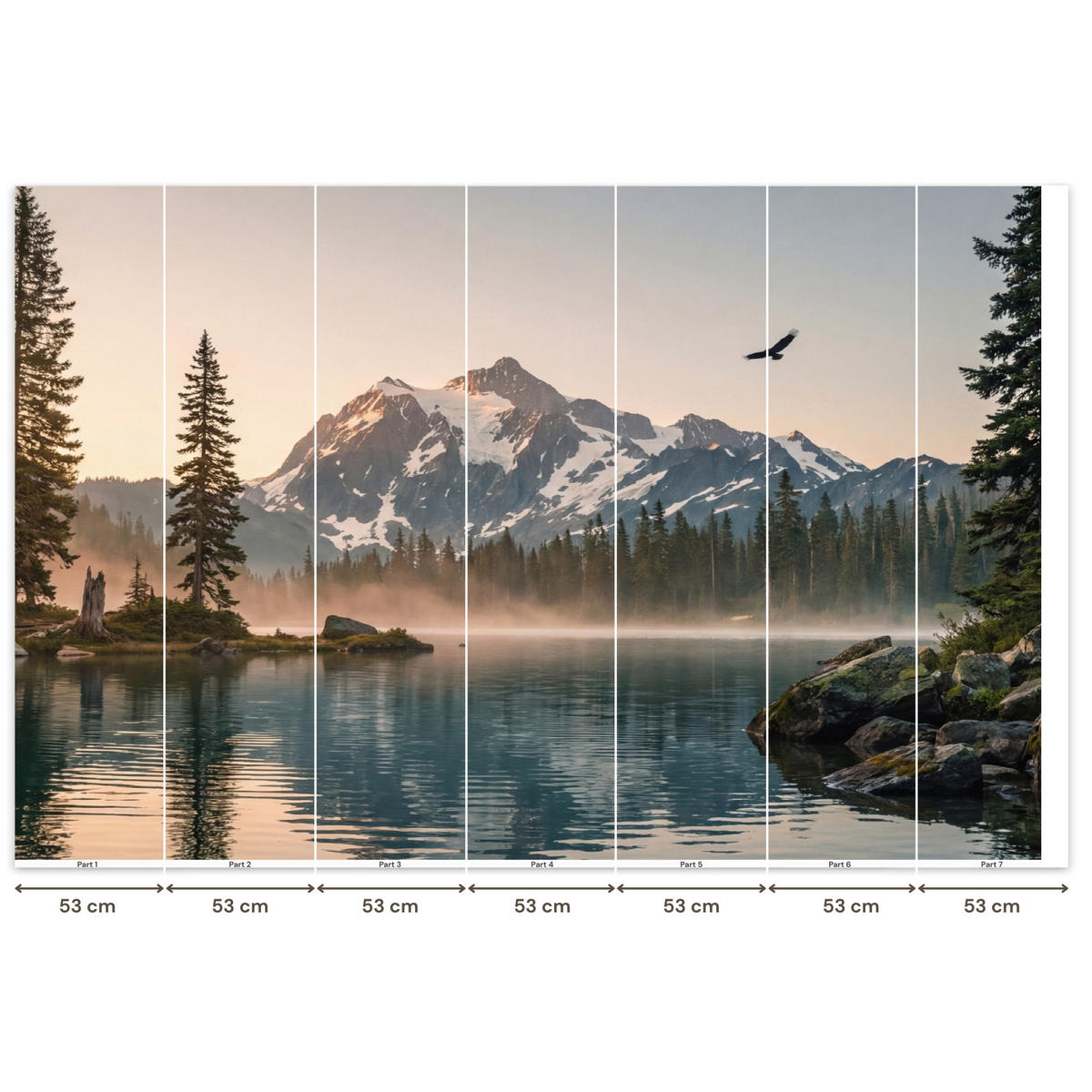 TAPETE - Berge - Wasser - Bäume - 350x240 cm - Multicolor, Papier (350/240cm) - OnlyWow