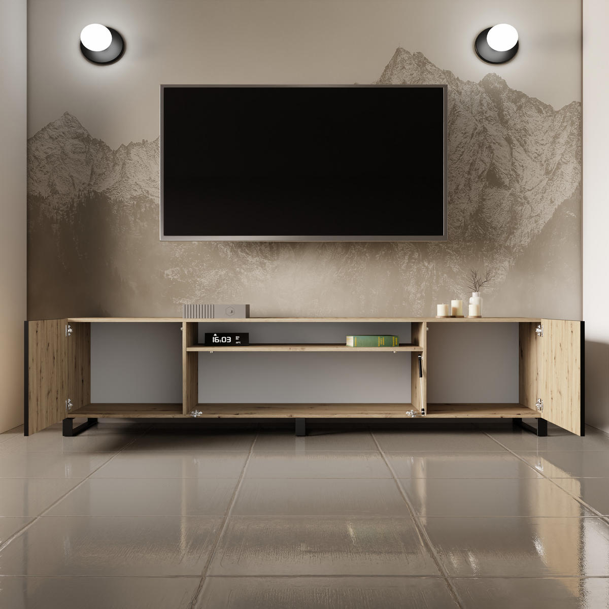 TV-SCHRANK CORA - Eiche Artisan, Holzwerkstoff (200/53/41cm) - Meblini