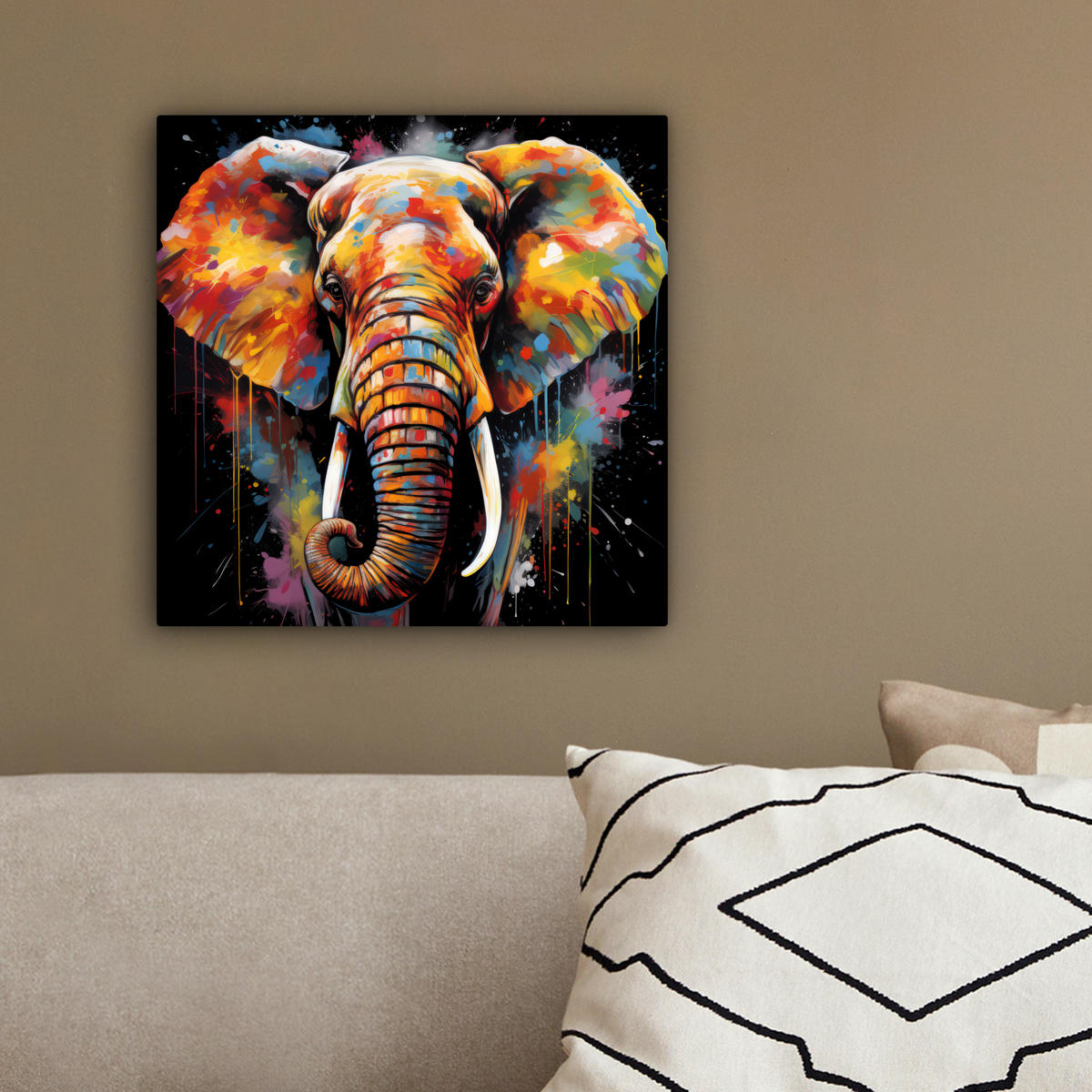 LEINWANDBILD Elefant - Graffiti - Schwarz - Tiere - Farben 20x20 cm - Schwarz, Textil (20/20cm) - MuchoWow