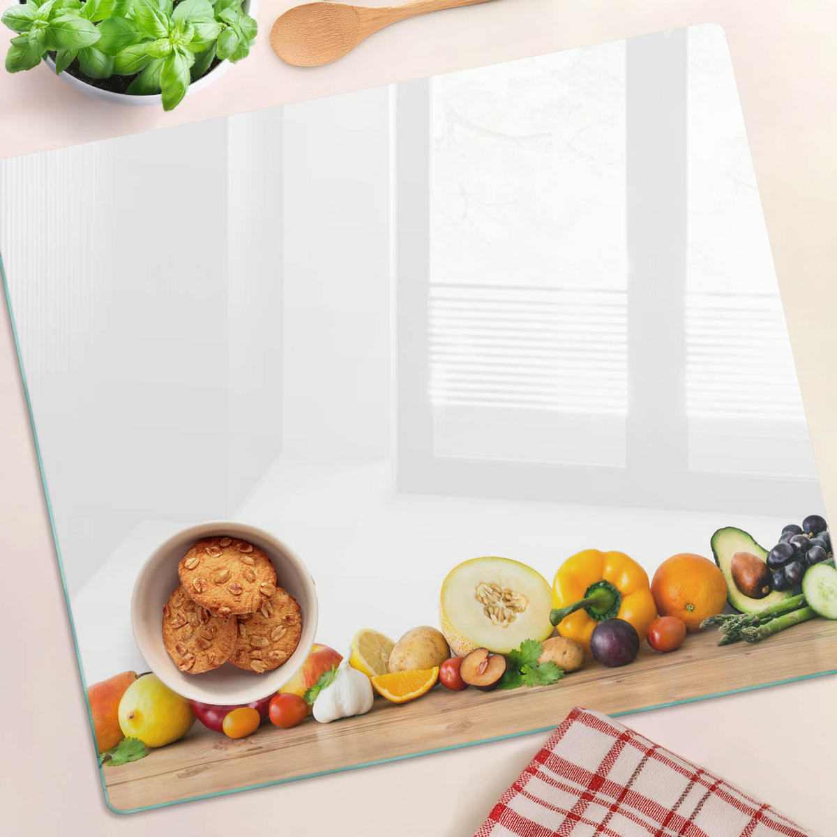 GLASPLATTE 60x52 cm Obst und Gemüse - Multicolor, Glas (60/0.4/52cm) - TULUP