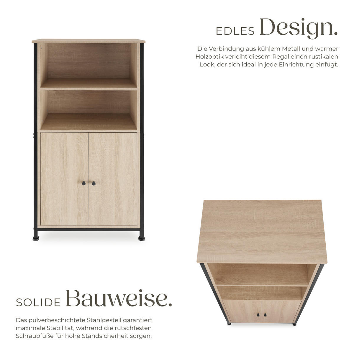HIGHBOARD Doncaster,mit höhenverstellbaren Füßen, 60 x 38 x 125 cm,Industrial Holz hell, Eiche Sonoma - Naturfarben, Holzwerkstoff (38/125/60cm) - tectake