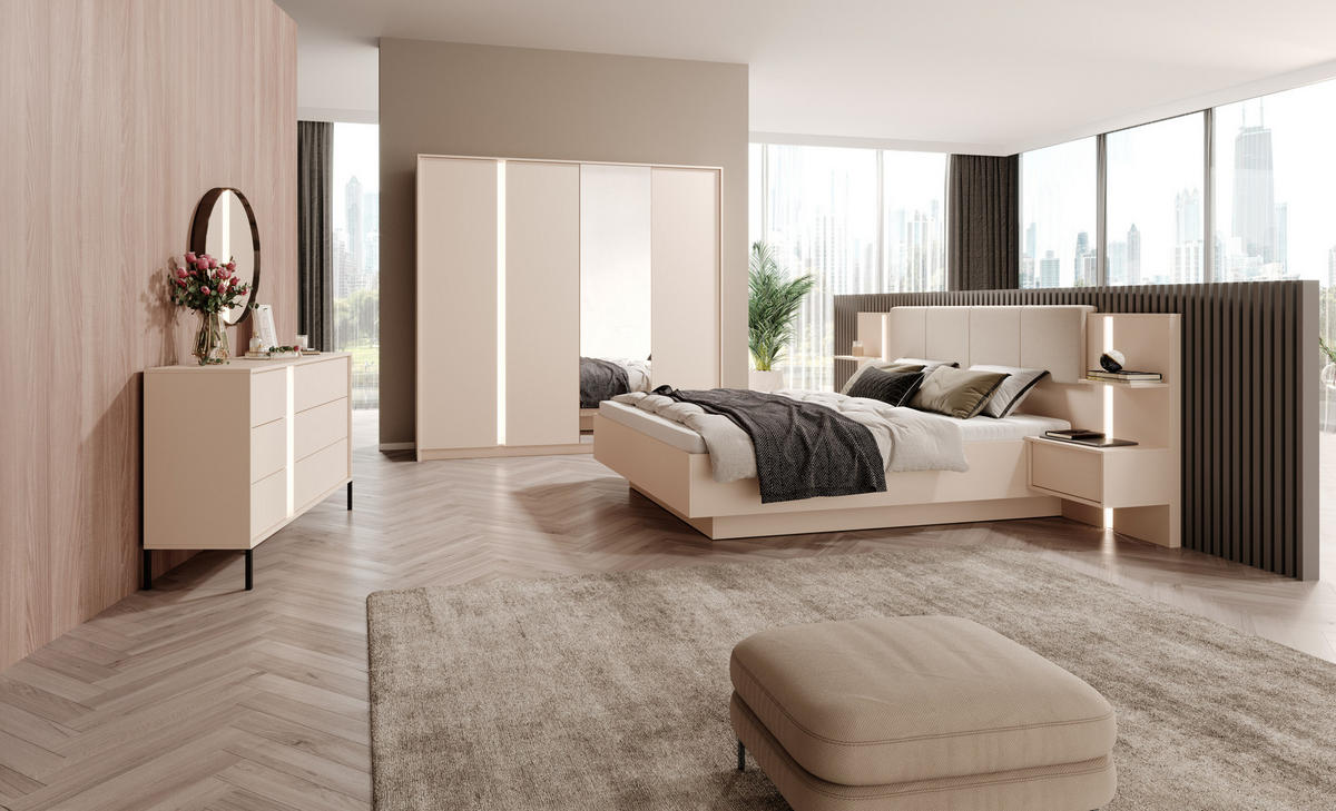 KLEIDERSCHRANK Piemontesia 4T Beige 223,2/210/55,4 cm – mit Push-to-Open-Funktion - Beige, Holzwerkstoff (223.2/210/55.4cm) - AX Living