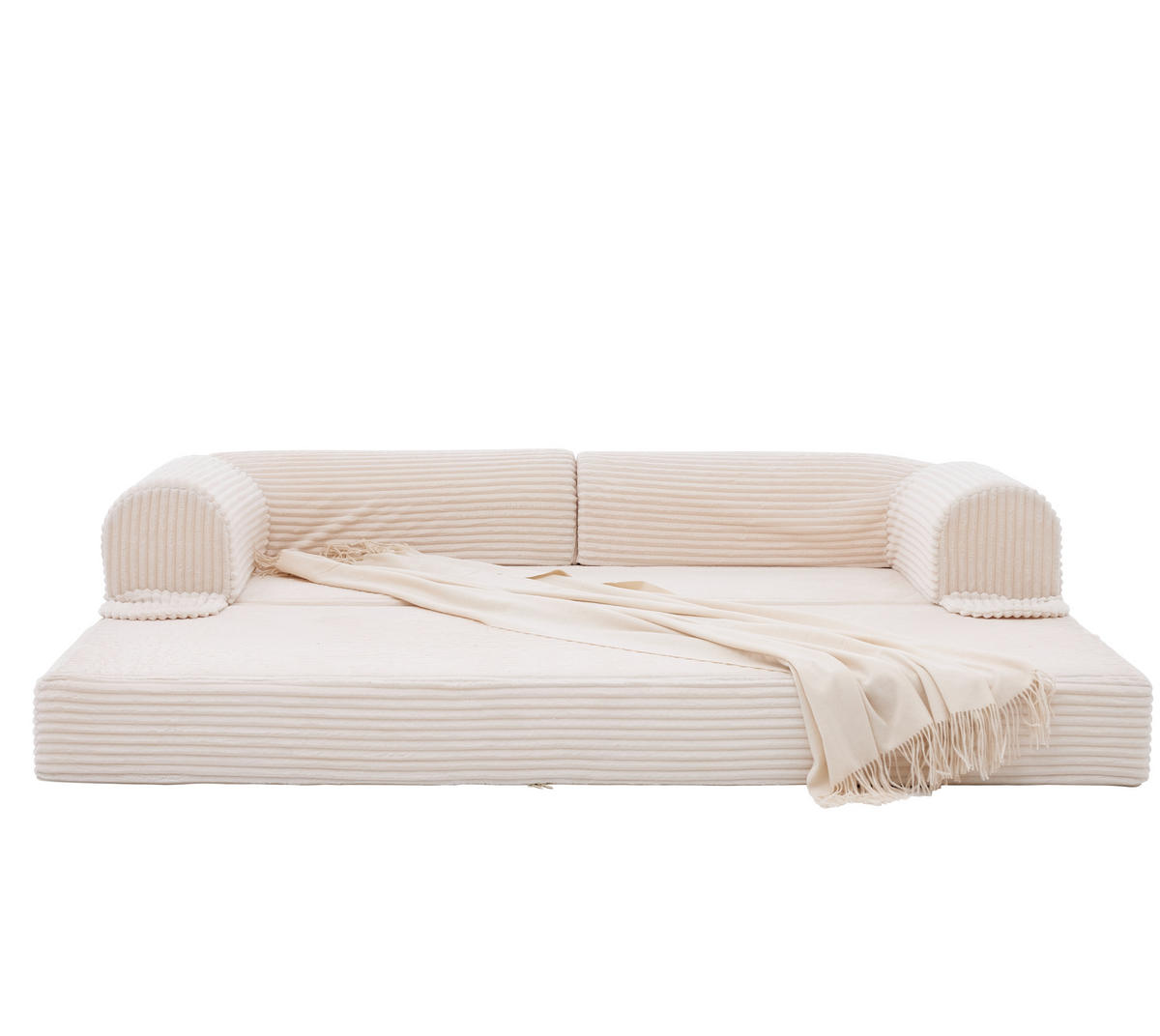 SCHLAFSOFA in Beige aus Cord mit bodennaher Konstruktion - Beige, Textil/Metall (190/45/78cm) - CHICFURN