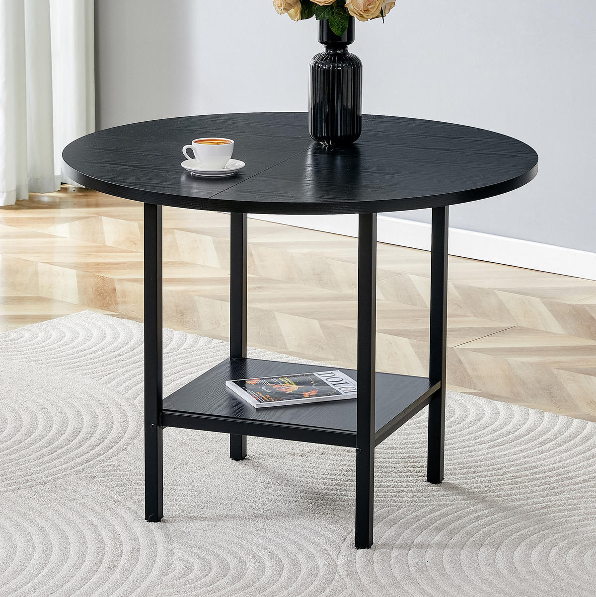 JÍDELNÍ stůl 100/100/77 cm černý z MDF a kovu s úložnou policí - černá, kompozitní dřevo (100/100/77cm) - OKWISH