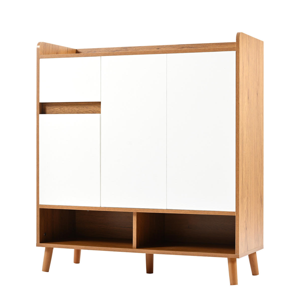 SCHUHSCHRANK mit verstellbaren Einlegeböden 90 x 35 x 99 cm Weiß/Natural - Weiß, Holzwerkstoff (35/99/90cm) - Beauniv