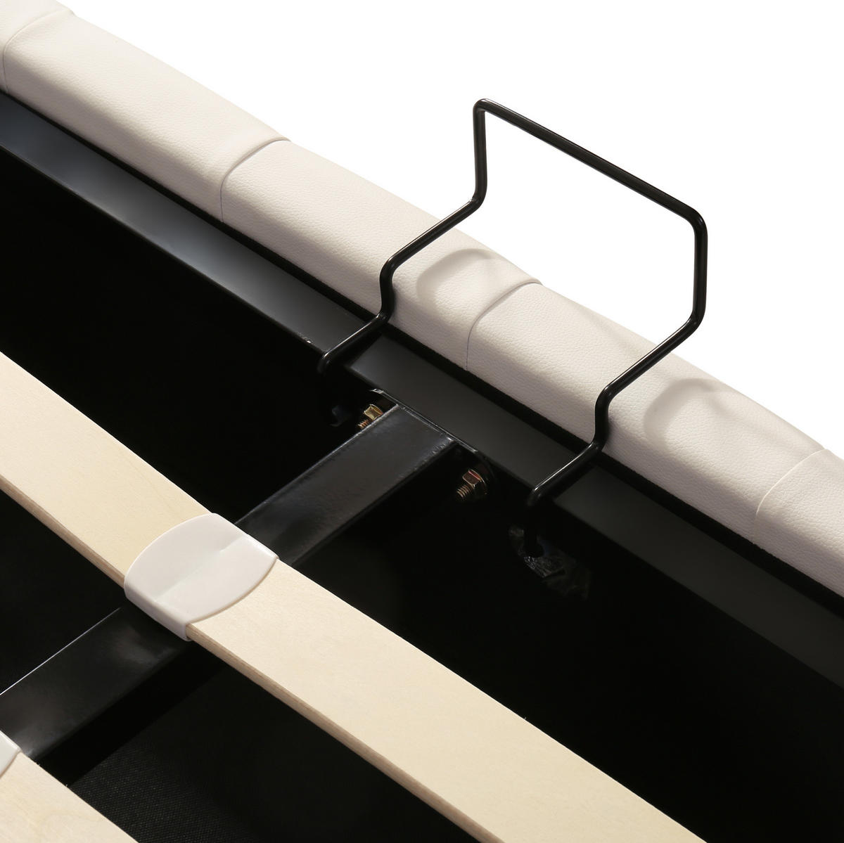 ČALÚNENÁ posteľ z PU 140x200 cm biela s nastaviteľným čelom, hydraulickým úložným priestorom a nosnosťou 300 kg - biela, koža (140/200cm) - Modfu