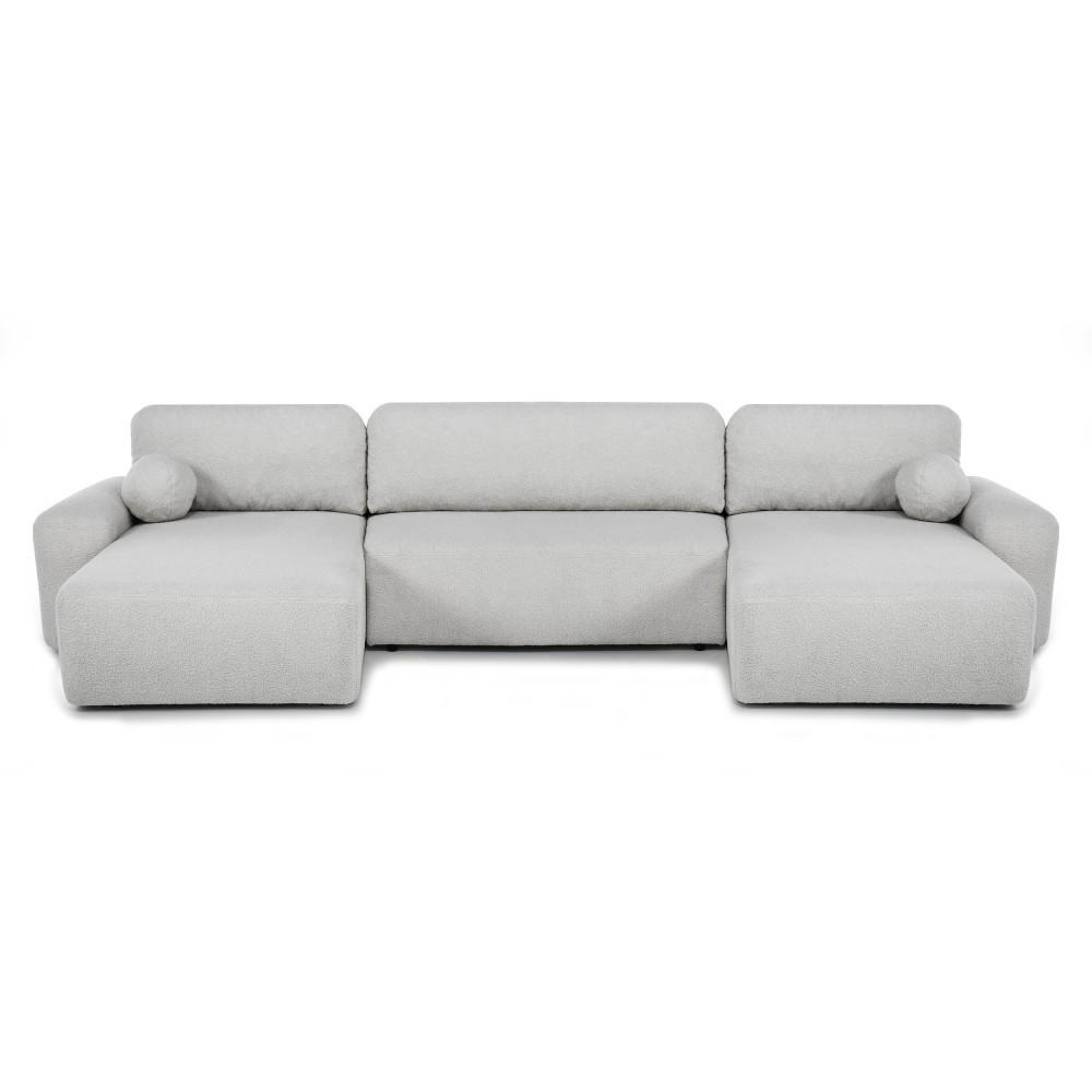 WOHNLANDSCHAFT Noel mit Schlaffunktion, Grau, Bouclé-Stoff - Hellgrau, Holzwerkstoff (375/93/163cm) - Beautysofa