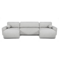 WOHNLANDSCHAFT Noel mit Schlaffunktion, Grau, Bouclé-Stoff - Hellgrau, Holzwerkstoff (375/93/163cm) - Beautysofa