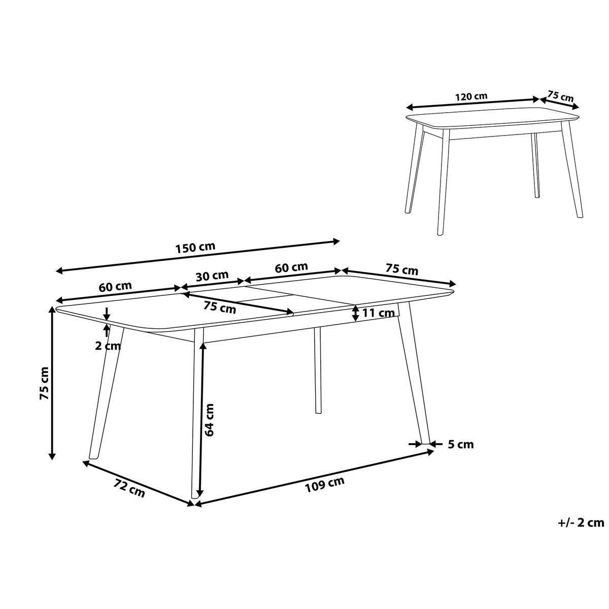 ESSTISCH 120-150/75/75 cm Dunkelbraun Rechteckig Madox - Dunkelbraun, Holzwerkstoff (150/75/75cm) - Beliani