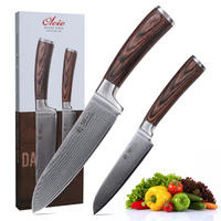 SANTOKU Damastmesser-Set I EDIB - Braun, Holz/Metall - Wakoli