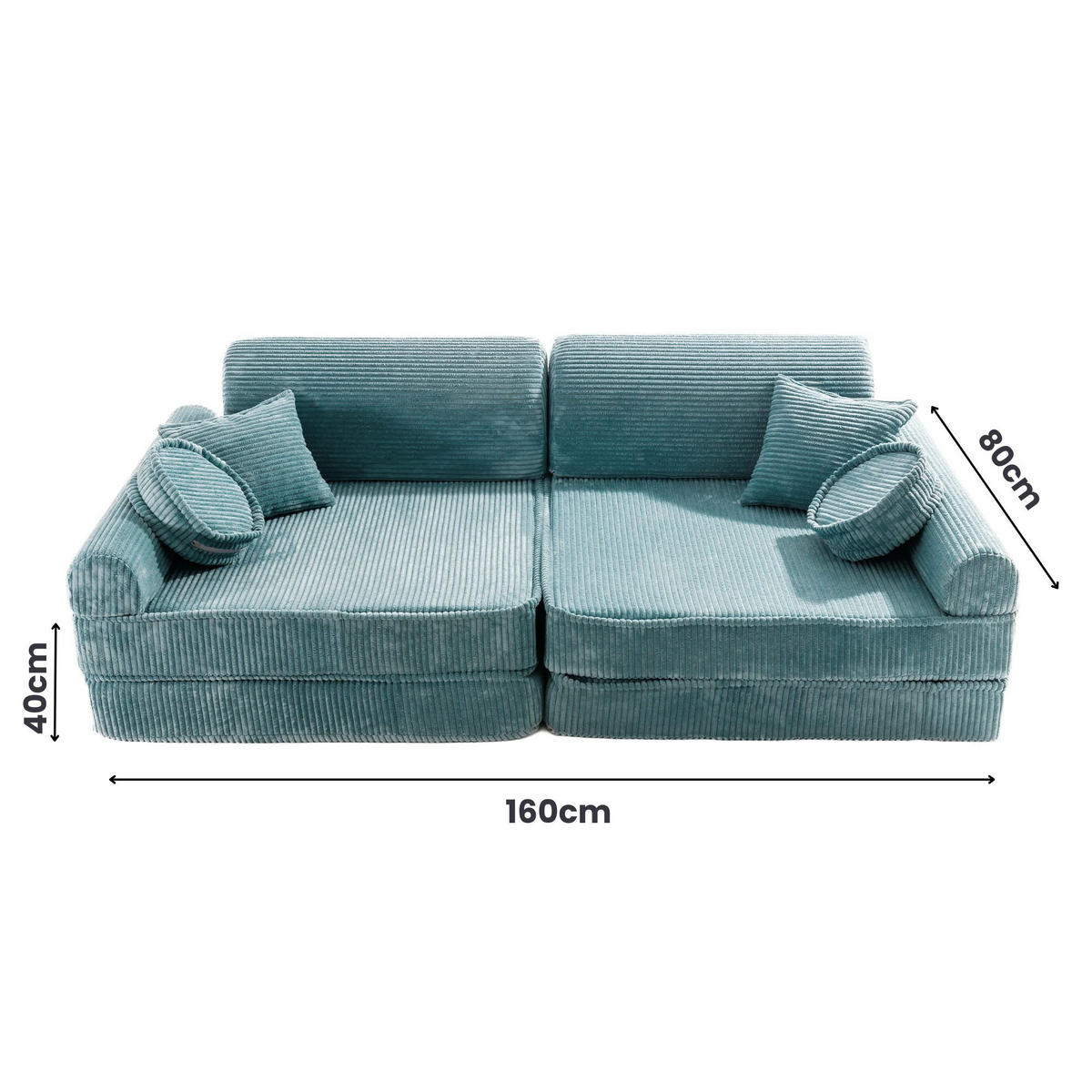 KINDERSOFA, Aesthetic, Cord, Türkis - Türkis, Textil (160/48/80cm) - MeowBaby