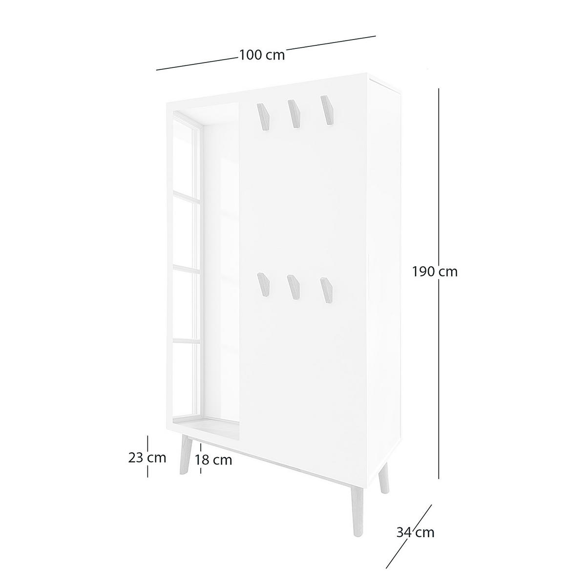 GARDEROBENSCHRANK mit Spiegel - Weiß / Eiche - Eichefarben/Weiß, Holzwerkstoff (100/190/34cm) - home24