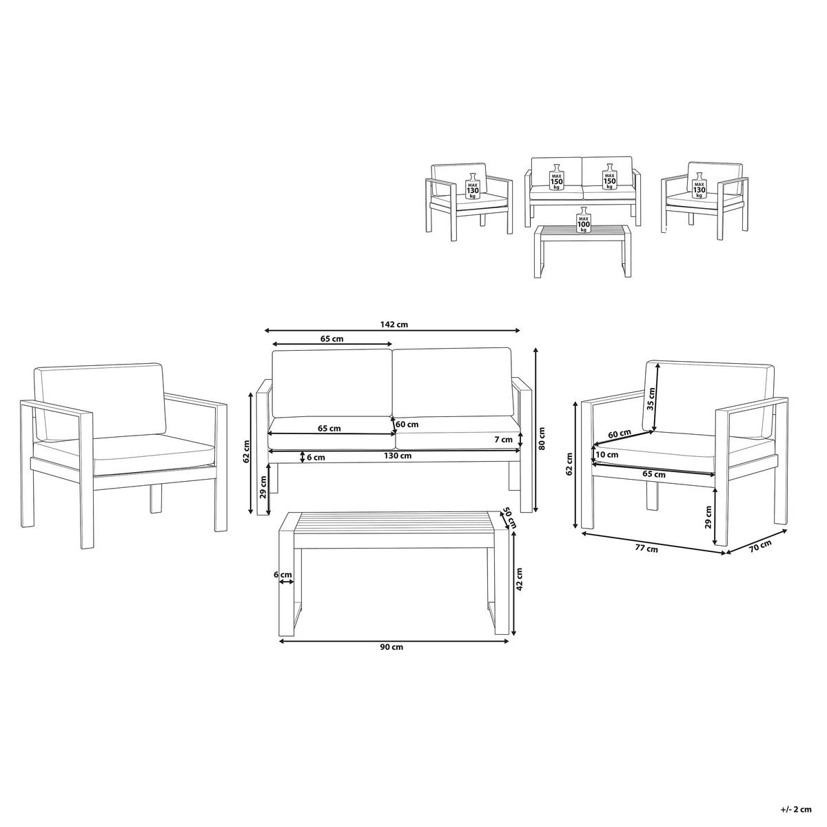 LOUNGE-SET 4-sitzer Aluminium Hellgrau Salerno - Hellgrau, Metall - Beliani