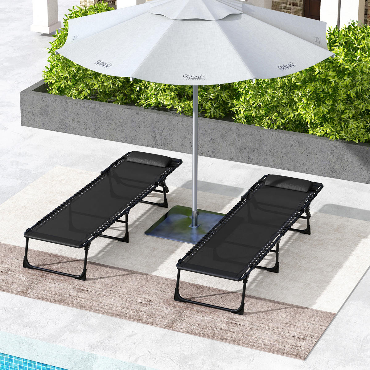 SONNENLIEGE 2er-Set DE-15631 klappbar, 4-fach verstellbar Schwarz - Schwarz, Metall (58/30/189cm) - ComfortXL