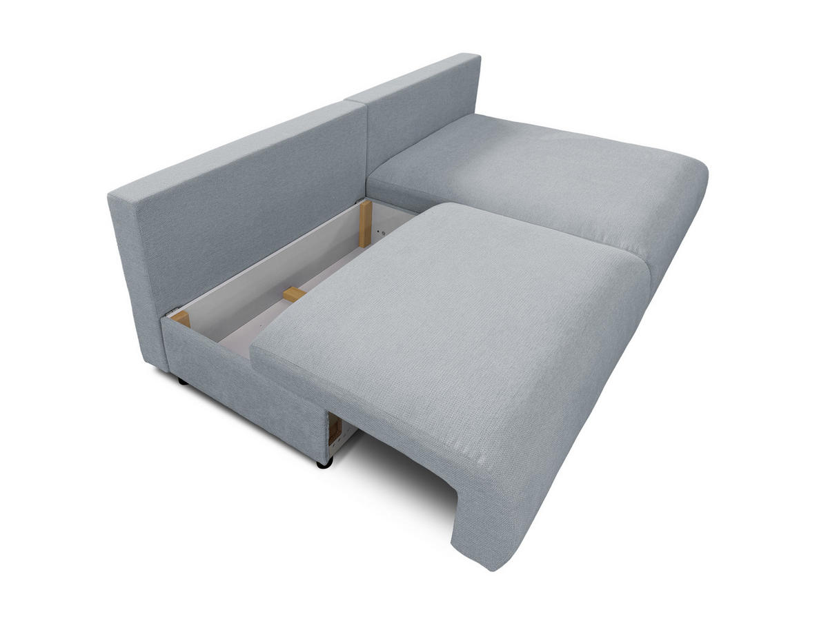 ECKSOFA Sora mit Schlaffunktion, Bettkasten und extra tiefer Komfortzone aus hochwertigem Grau Strukturstoff - Schwarz/Grau, Holz/Kunststoff (200/140cm) - S-Style