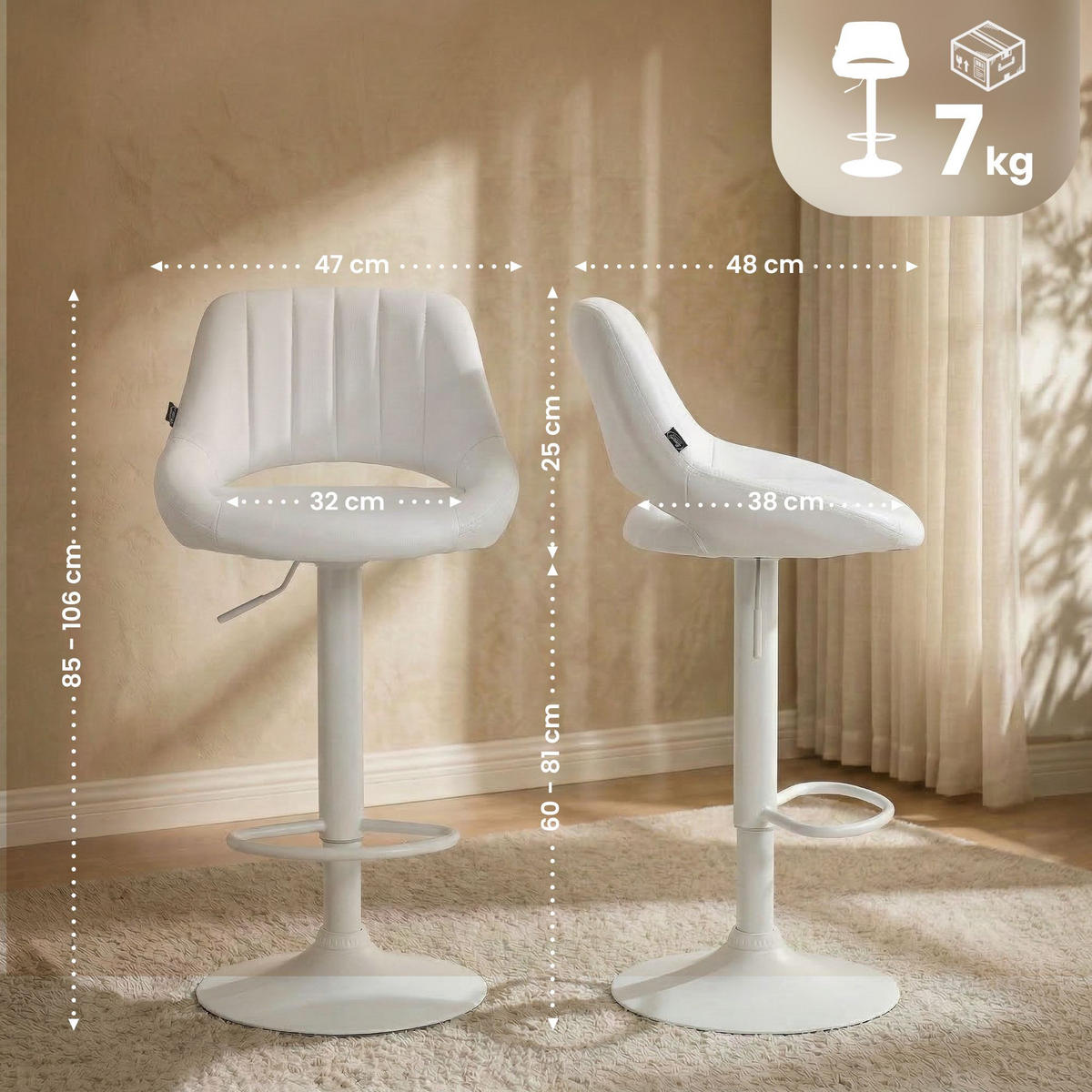 BARHOCKER Lederlook Weiß - Weiß, Textil/Metall (47/85/48cm) - CLP