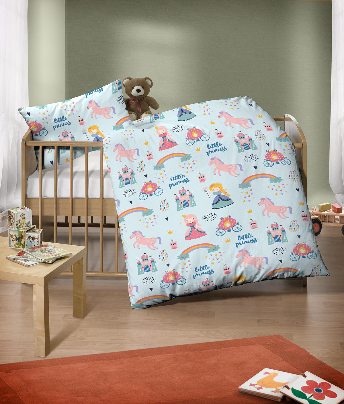 BETTWÄSCHE-GARNITUR Biber Little Princess ciel, 100x135 cm + 40x60 cm - Hellblau, Textil (100/135cm) - biberna