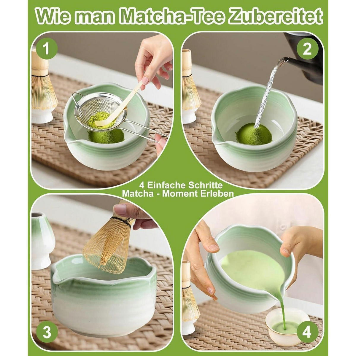 MATCHA Set 7-teilig Keramik Bambus Hellgrün - Hellgrün, Naturmaterialien (15/10/15cm)
