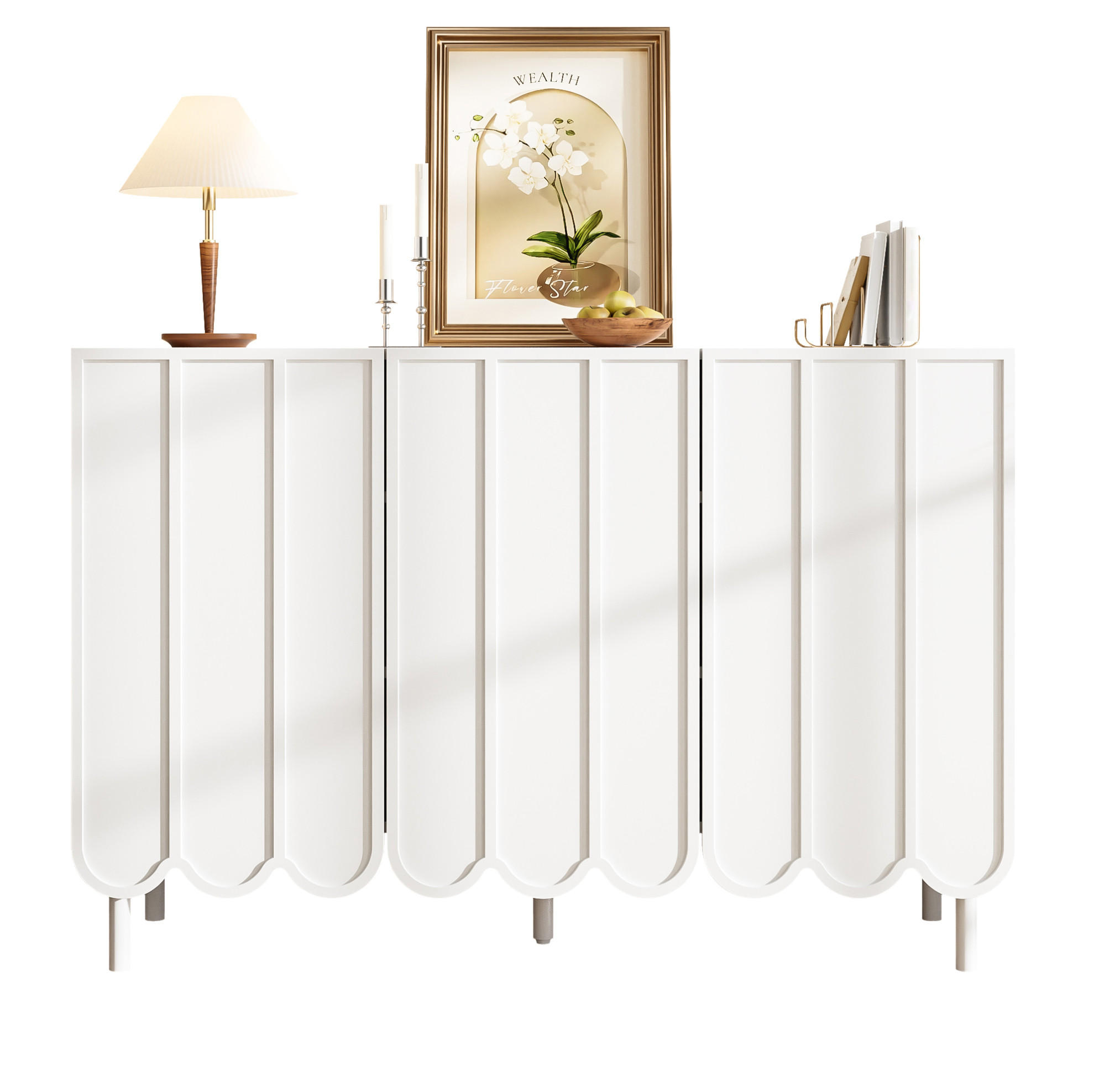 SIDEBOARD 120/35/80 cm in Weiß mit Wellentüren und verstellbaren Regalböden - Weiß, Holzwerkstoff (120/80/35cm) - Flora Grace