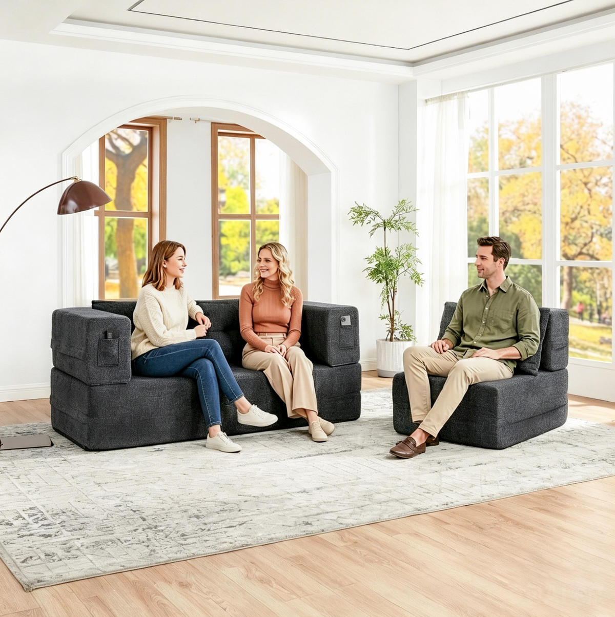 SCHLAFSOFA 199/194/39 cm aus Stoff mit klappbarem Sessel und Schlaffunktion Dunkelgrau - Dunkelgrau, Textil (194/39/199cm) - Modenvie