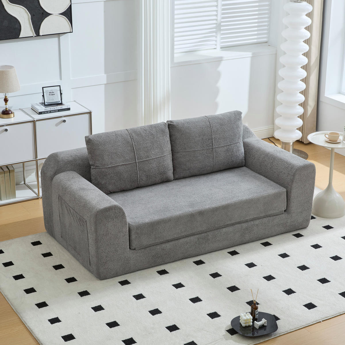 2-SITZER SCHLAFSOFA Samt Dunkelgrau klappbar mit Kissen - Dunkelgrau, Textil (179/61.5/95cm) - WISHDOR