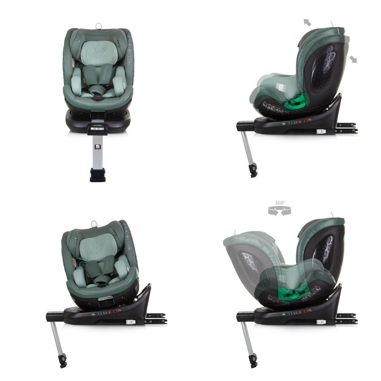KINDERSITZ Maximus i-Size (40 - 150 cm) grün Isofix Stützbein 360° drehbar - Grün, Kunststoff (43/82/54cm) - Chipolino