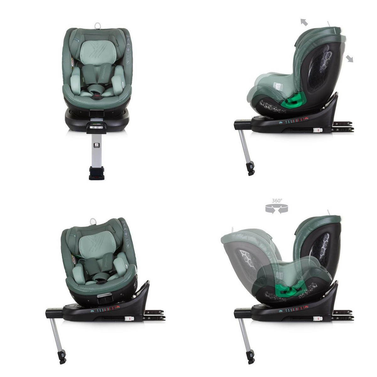 KINDERSITZ Maximus i-Size (40 - 150 cm) grün Isofix Stützbein 360° drehbar - Grün, Kunststoff (43/82/54cm) - Chipolino