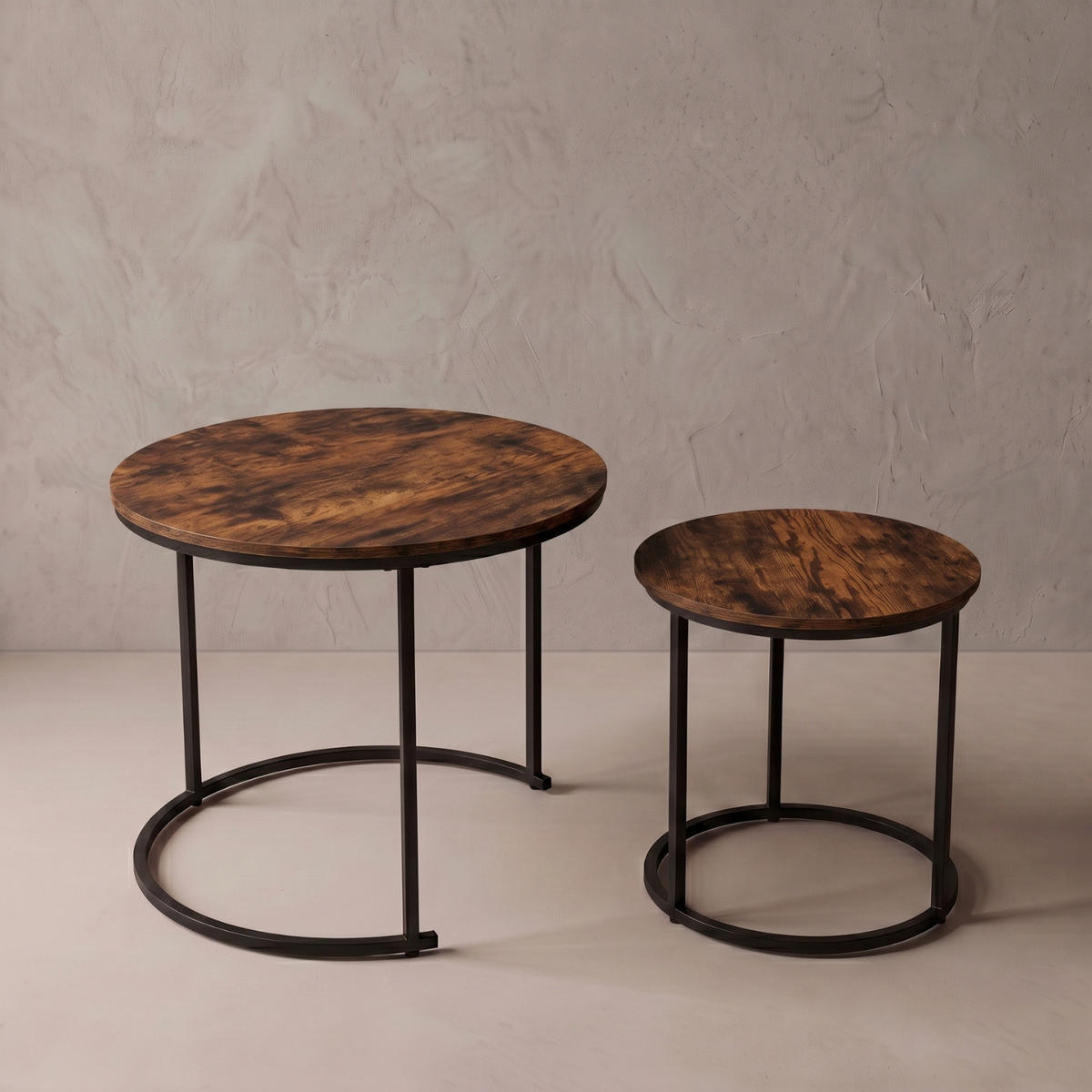 COUCHTISCH 2er-Set rund Schwarz, Dunkelbraun - Braun, Metall (60/60/50cm) - SCENA LIVING