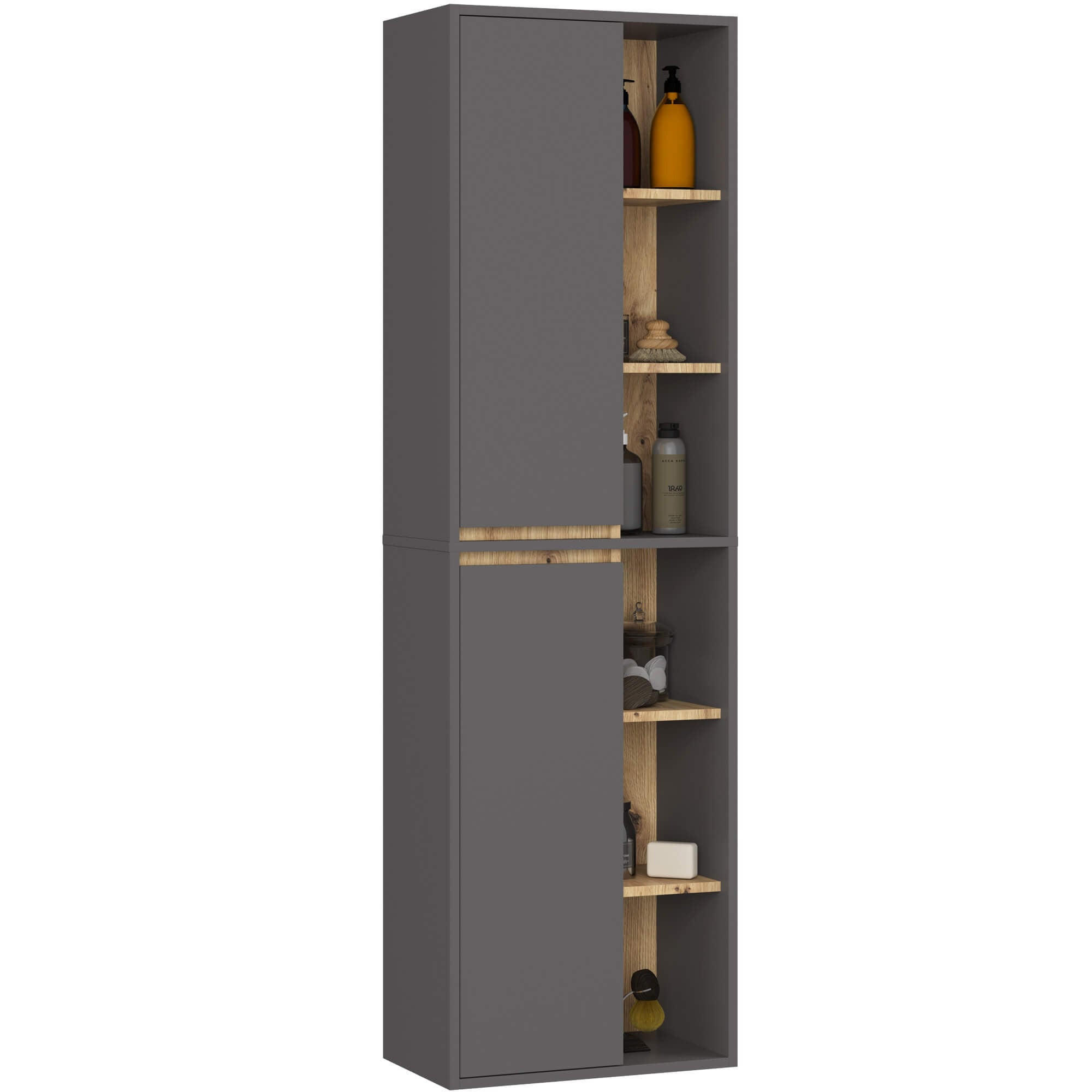 BAD HOCHSCHRANK Vami Grau, Eiche Artisan - Eiche Artisan/Grau, Holzwerkstoff (50/170/30cm) - Akord