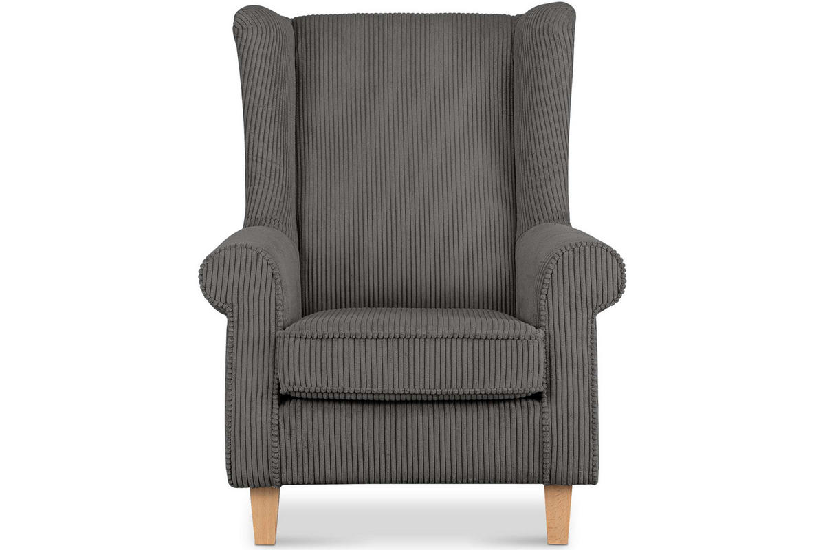 OHRENSESSEL MILES Kord-Bezug Petfriendly, grau - Grau, Holzwerkstoff/Buchenholz (82/105/97cm) - KONSIMO®