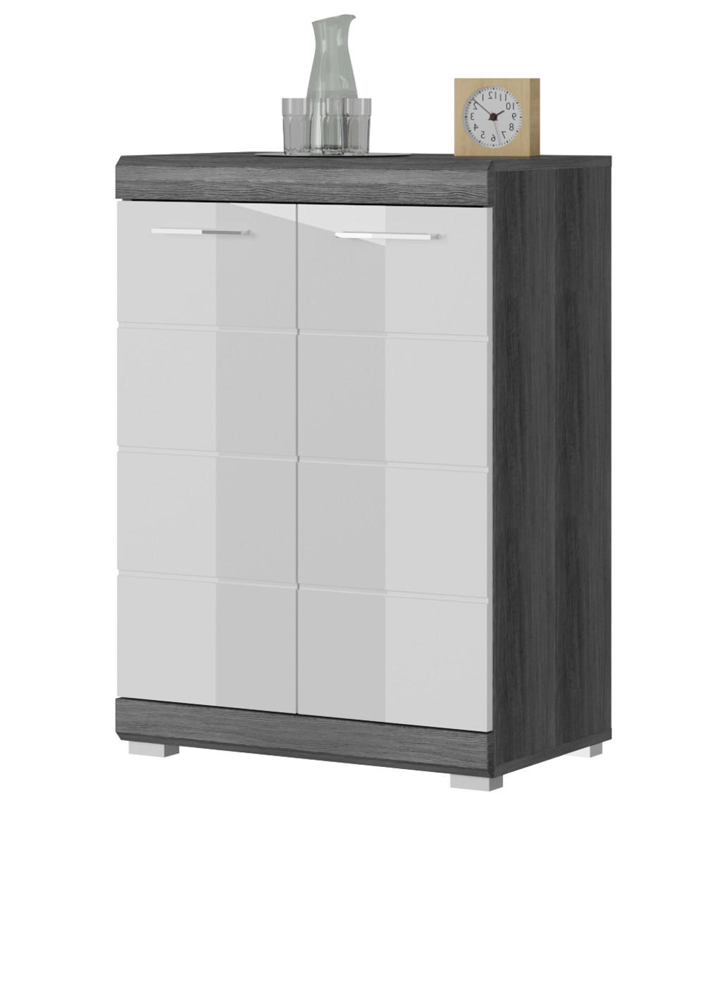 KOMMODE weiß Hochglanz, Rauchsilber grau 60 x 85 cm, 2-türig - Weiß Hochglanz/Silberfarben, Holzwerkstoff/Kunststoff (60/85/37cm) - Inn.Furn