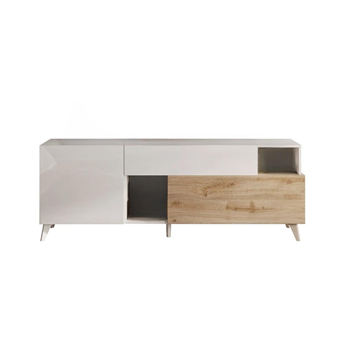 TV-MÖBEL mit 2 Türen, 1 Schublade und 2 Nischen - Mala - 181/43/67 cm - Weiß, Holzwerkstoff (43/67/181cm) - Calicosy