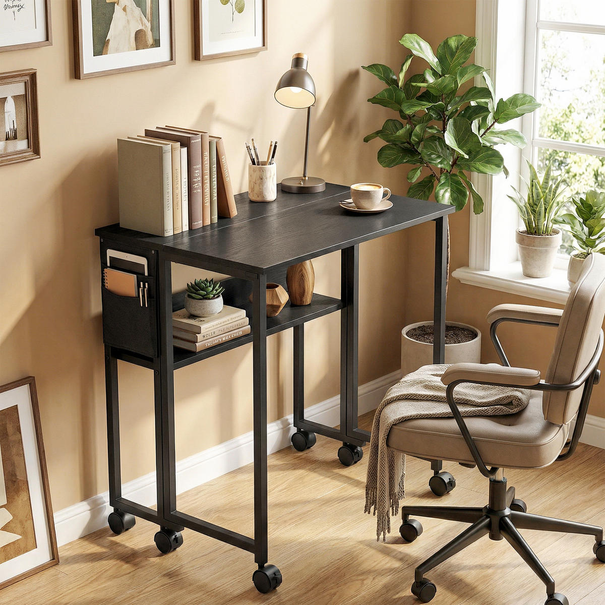 KLAPPBARER-SCHREIBTISCH MDF Stahl Schwarz - Schwarz, Metall (63/50/75cm) - HOMCOM