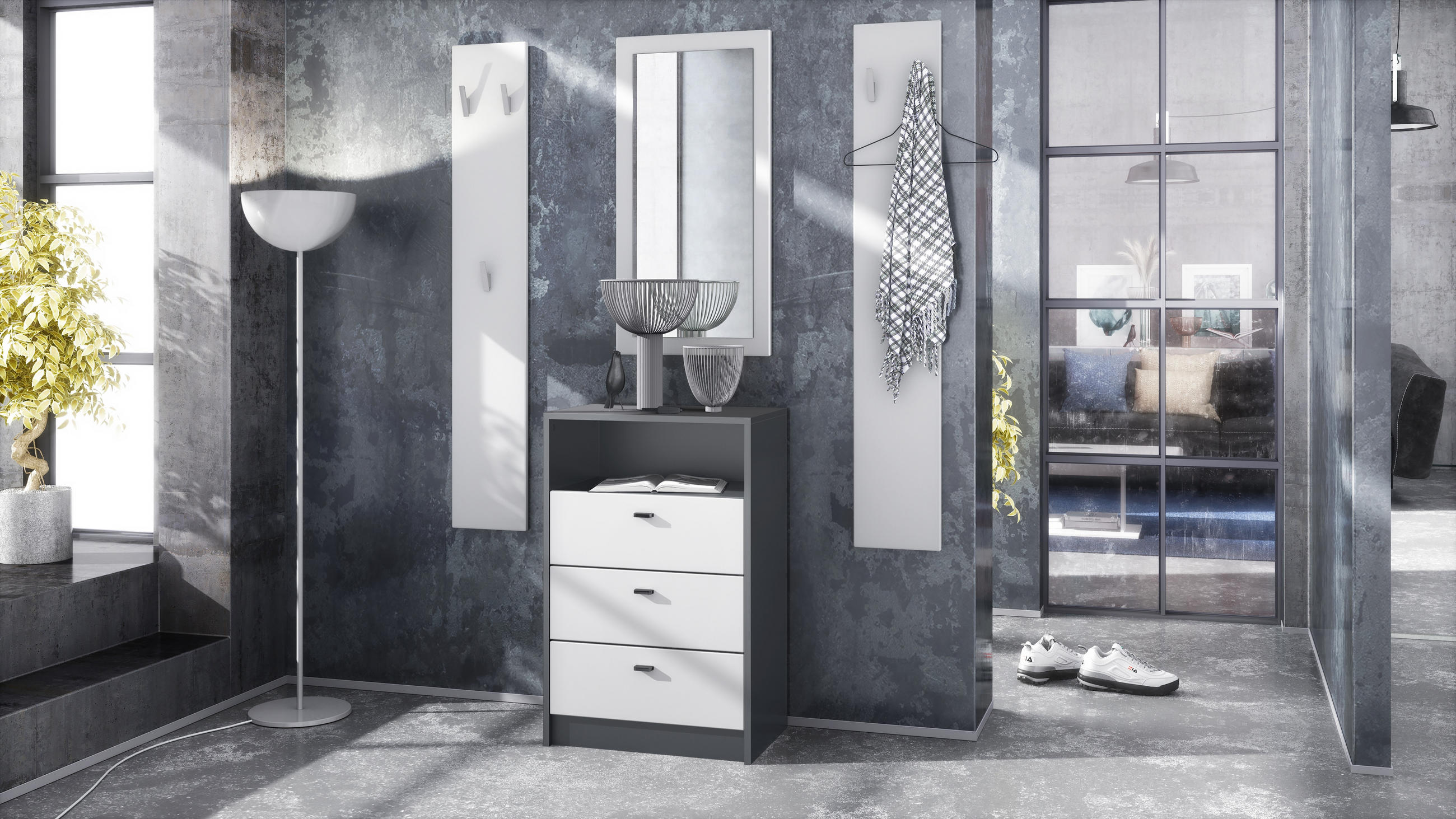 GARDEROBE Pino Weiß matt - Weiß, Holzwerkstoff (135/190/36cm) - Vladon