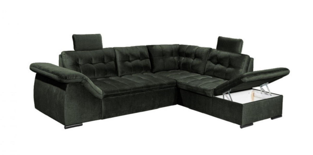 ECKSOFA mit Schlaffunktion und Bettkasten - Grün, Kunststoff/Textil (217/283cm) - ed exciting design