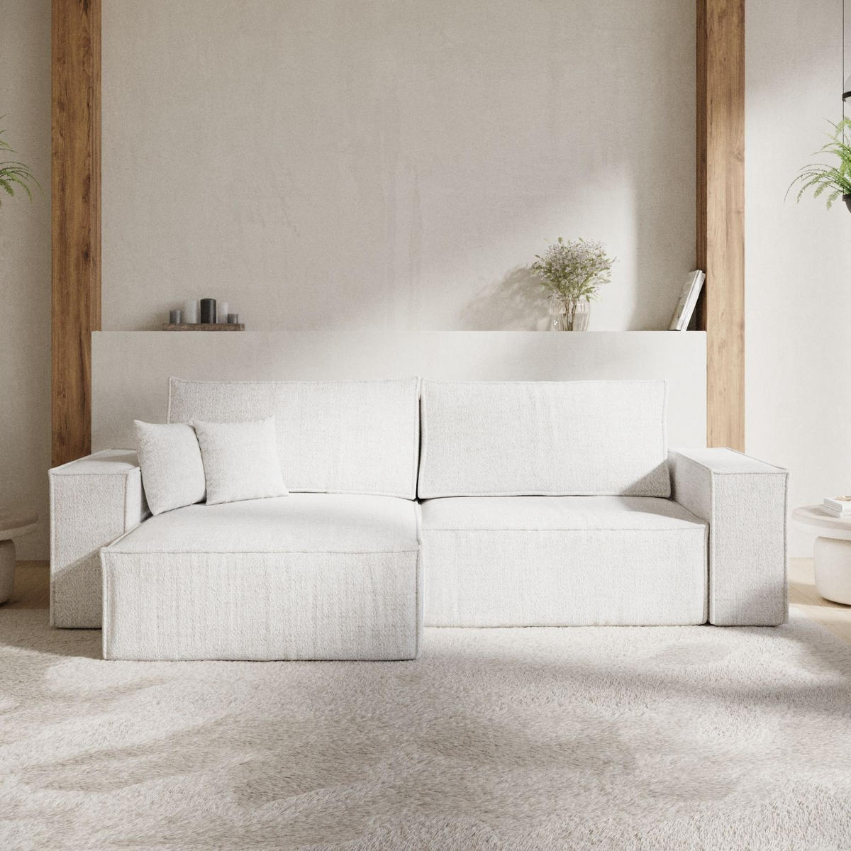 ECKSOFA CAVO mit Schlaffunktion Creme im Neve Stoff - Creme/Schwarz, Holz/Holzwerkstoff (255/148cm) - AltaBeds