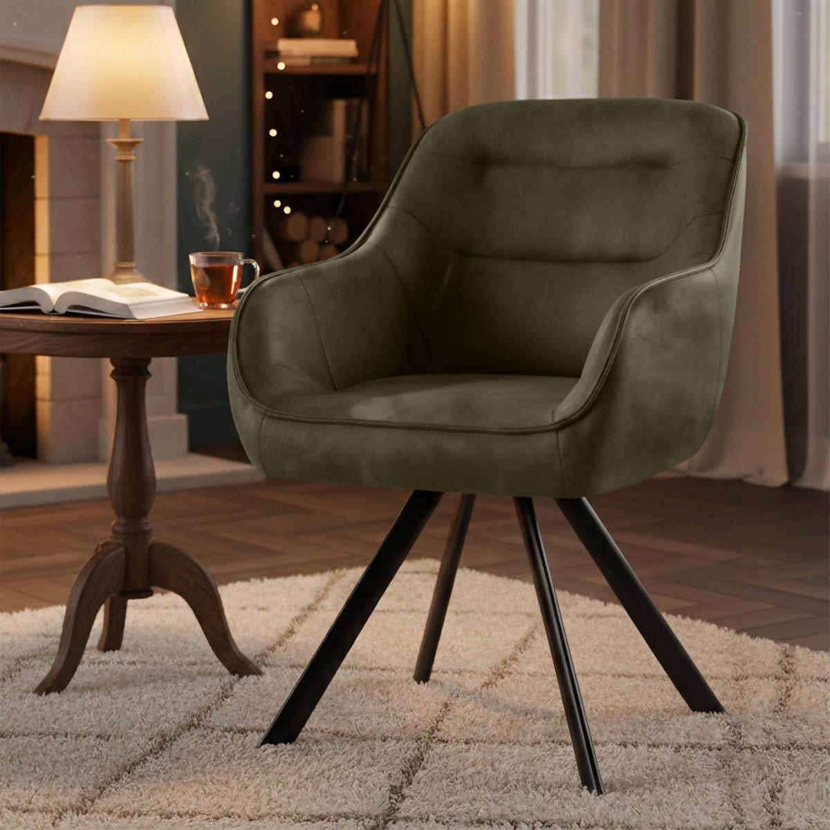 ESSZIMMERSTUHL Lederlook Antik-Grün - Schwarz/Grün, Textil/Metall (57/89/64cm) - CLP