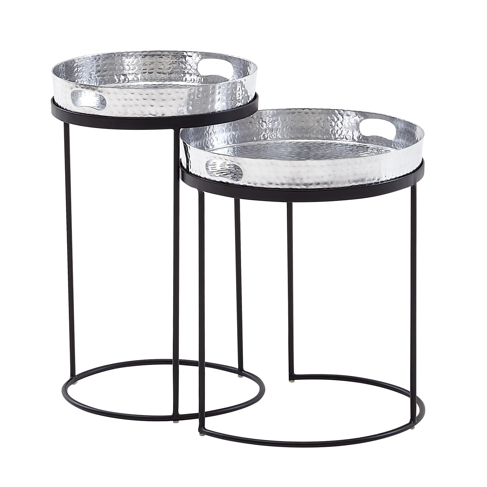 BEISTELLTISCH Aluminium Stahl Hammerstruktur Abnehmbare Platte NERA, Silber 38x38x45 cm - Silberfarben/Schwarz, Metall (38/38/45cm) - KADIMA DESIGN