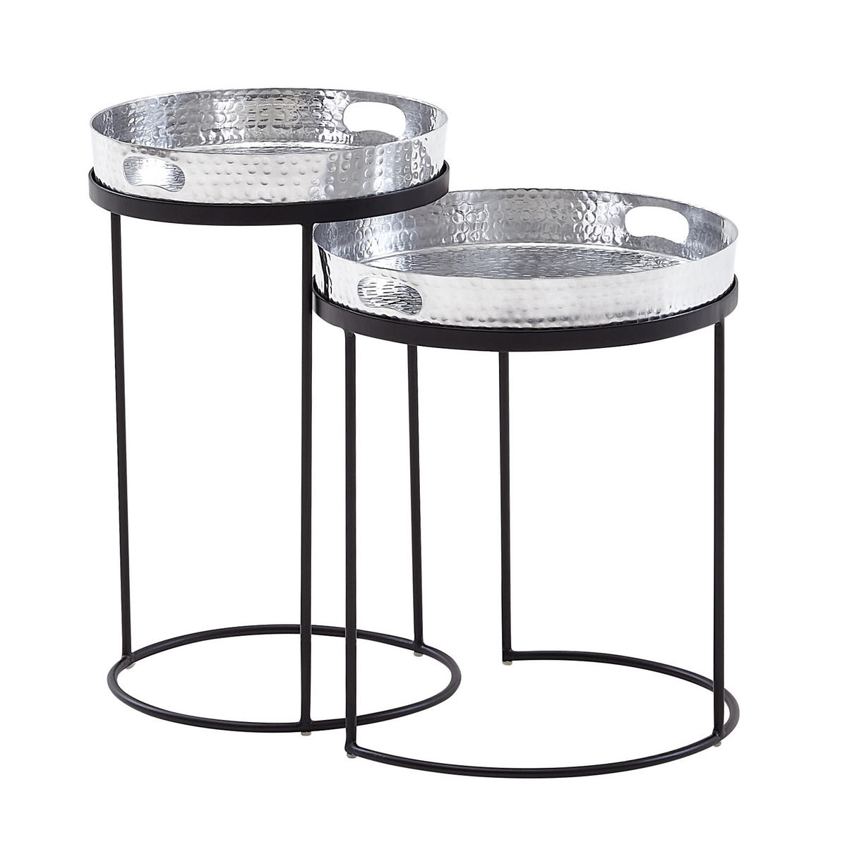 BEISTELLTISCH Aluminium Stahl Hammerstruktur Abnehmbare Platte NERA, Silber 38x38x45 cm - Silberfarben/Schwarz, Metall (38/38/45cm) - KADIMA DESIGN