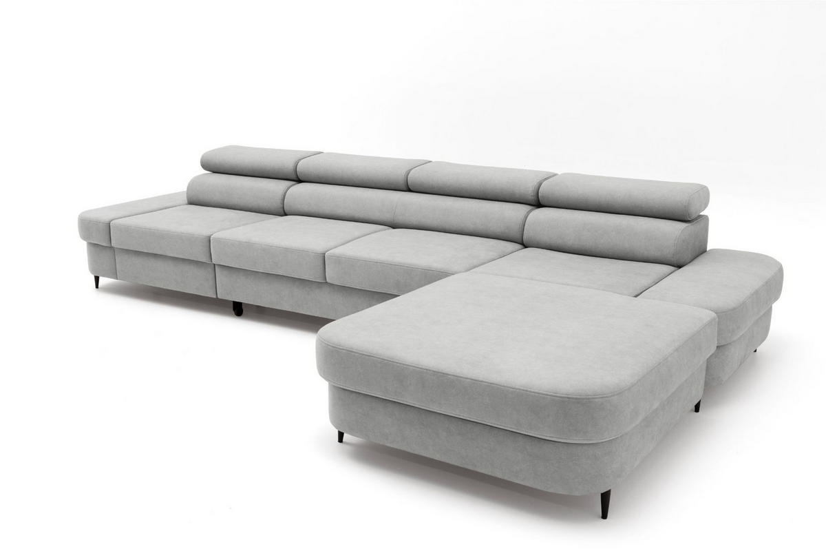 ECKSOFA JAZZ MAXI Rechts mit Schlaffunktion 125x195 Velours Grau - Schwarz/Grau, Holz/Textil (203/350cm) - Muffo