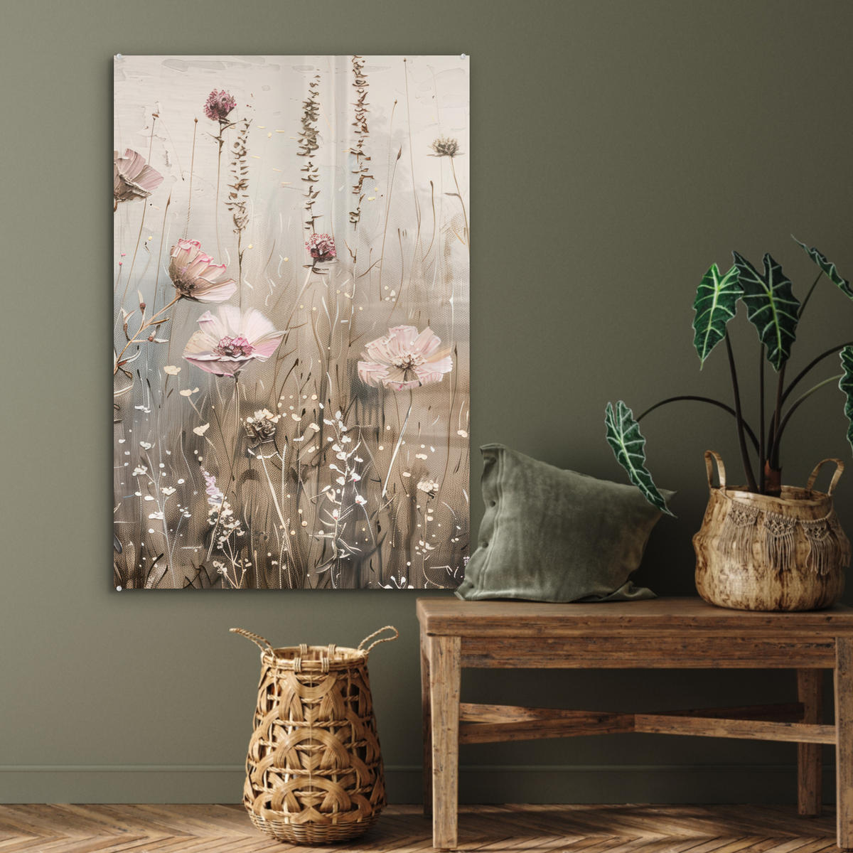 ACRYLGLASBILD Blumen - Rosa - Modern - Beige 60x90 cm - Beige, Glas (60/90cm) - MuchoWow