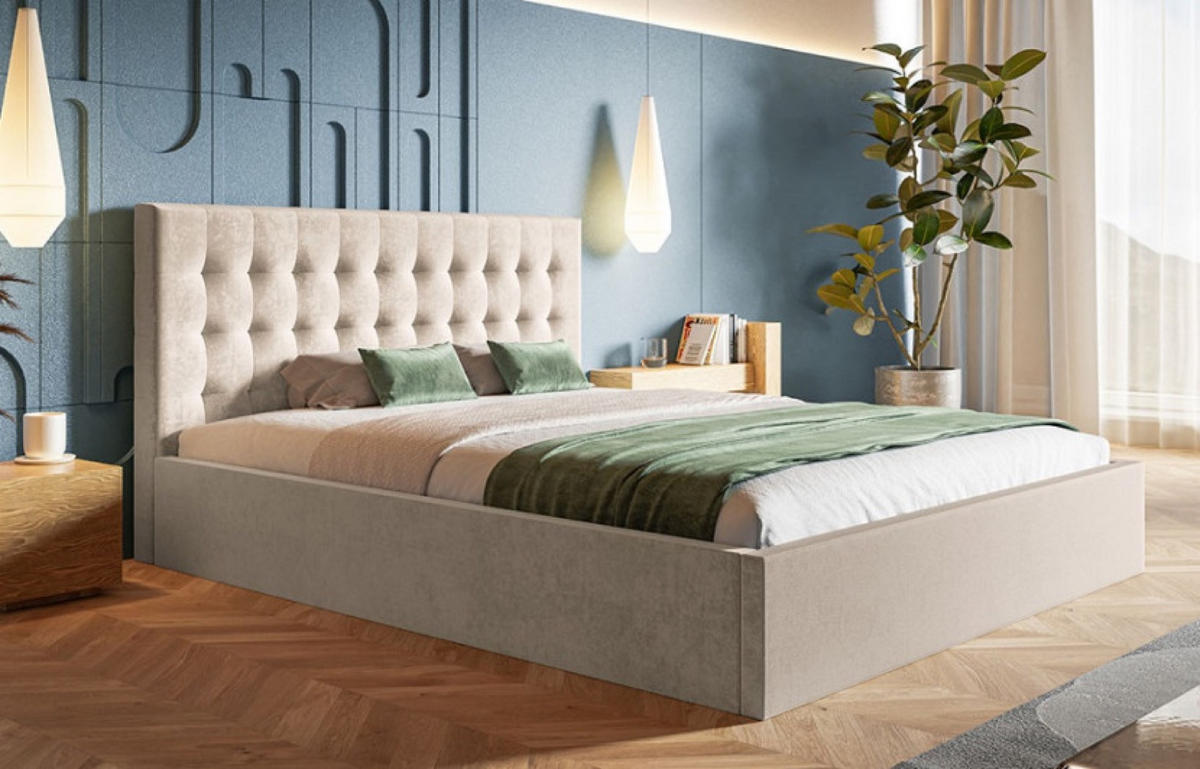 BETT Beige SIM 2 Gepolstert 160x200 cm - Beige/Schwarz, Kunststoff/Textil (160/200cm) - Sepro Meble