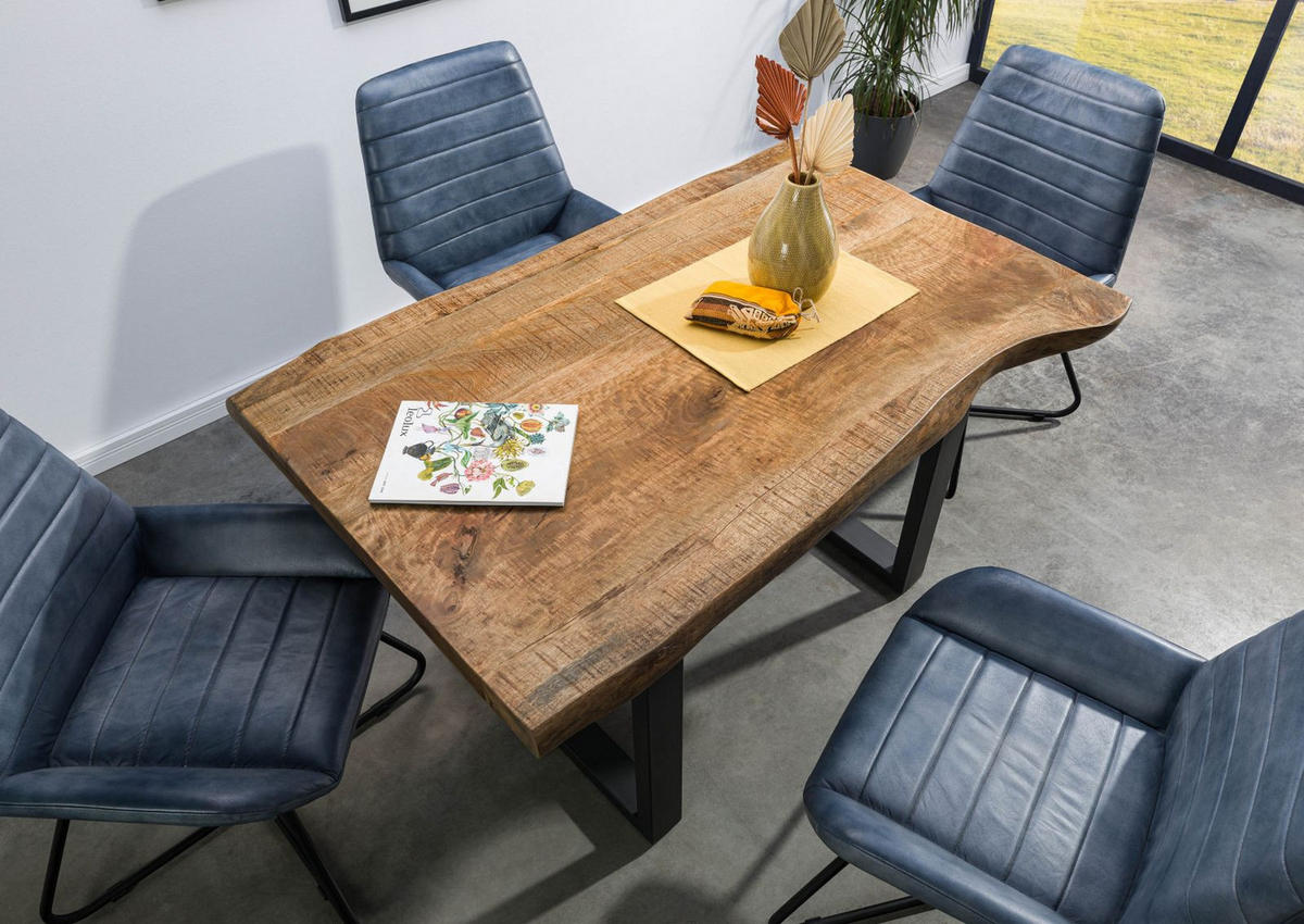 BAUMTISCH Mango 160x90x77 natur lackiert / U-Beine anthrazit matt FREEFORM 5 - Naturfarben, Holz (160/90/77cm) - Massivmoebel24