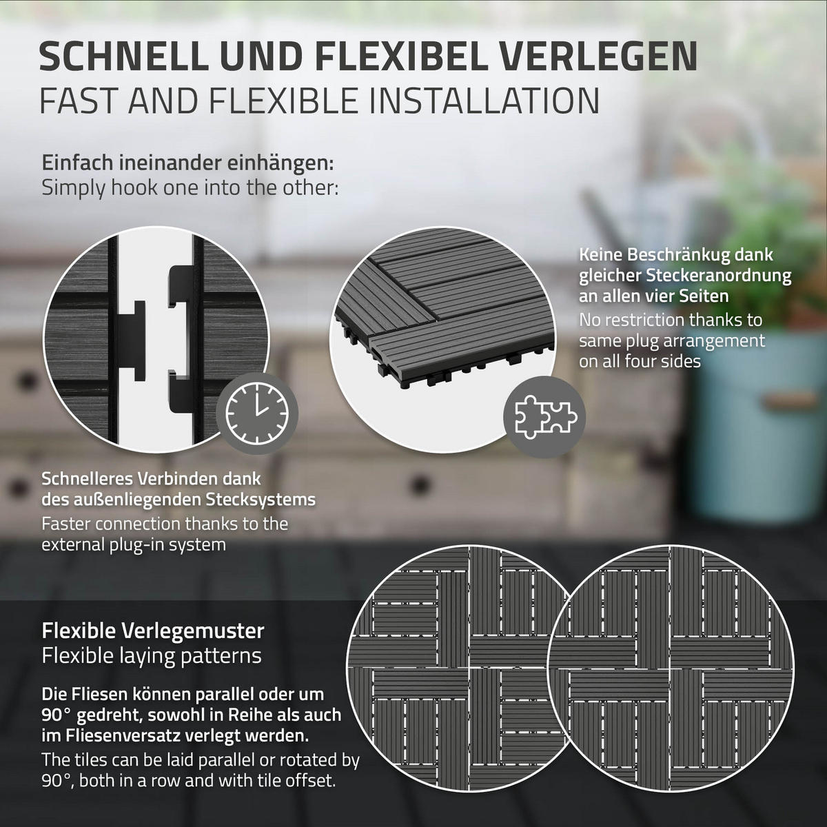TERASOVÁ DLAŽBA antracitová 44 kusů - antracitová, kompozitní dřevo (30/30/2cm) - ECD-Germany