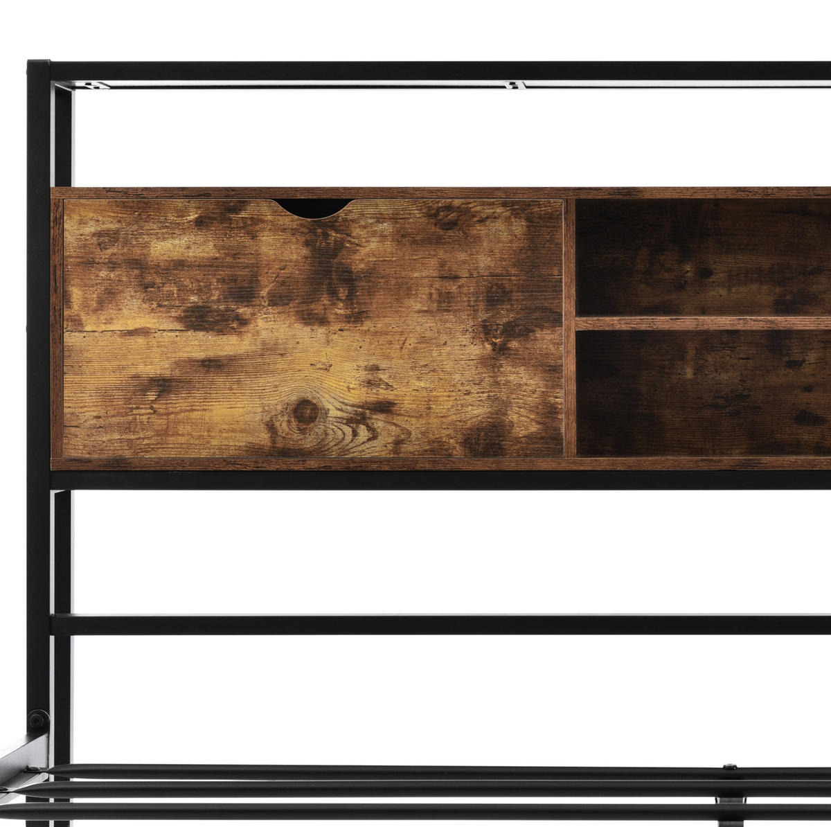 METALLBETT aus Metall & Holz 140x200 cm in Natur mit Stauraum-Kopfteil - Naturfarben, Metall (140/200cm) - Modfu